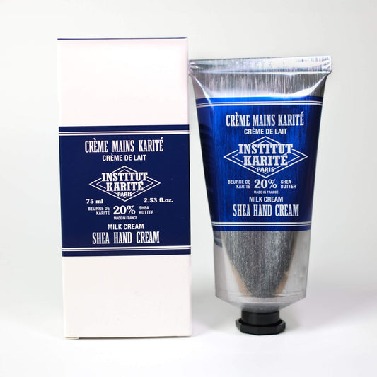 Front view of 75mL Milk Cream Shea Hand Cream with packaging by Institut Karité Paris