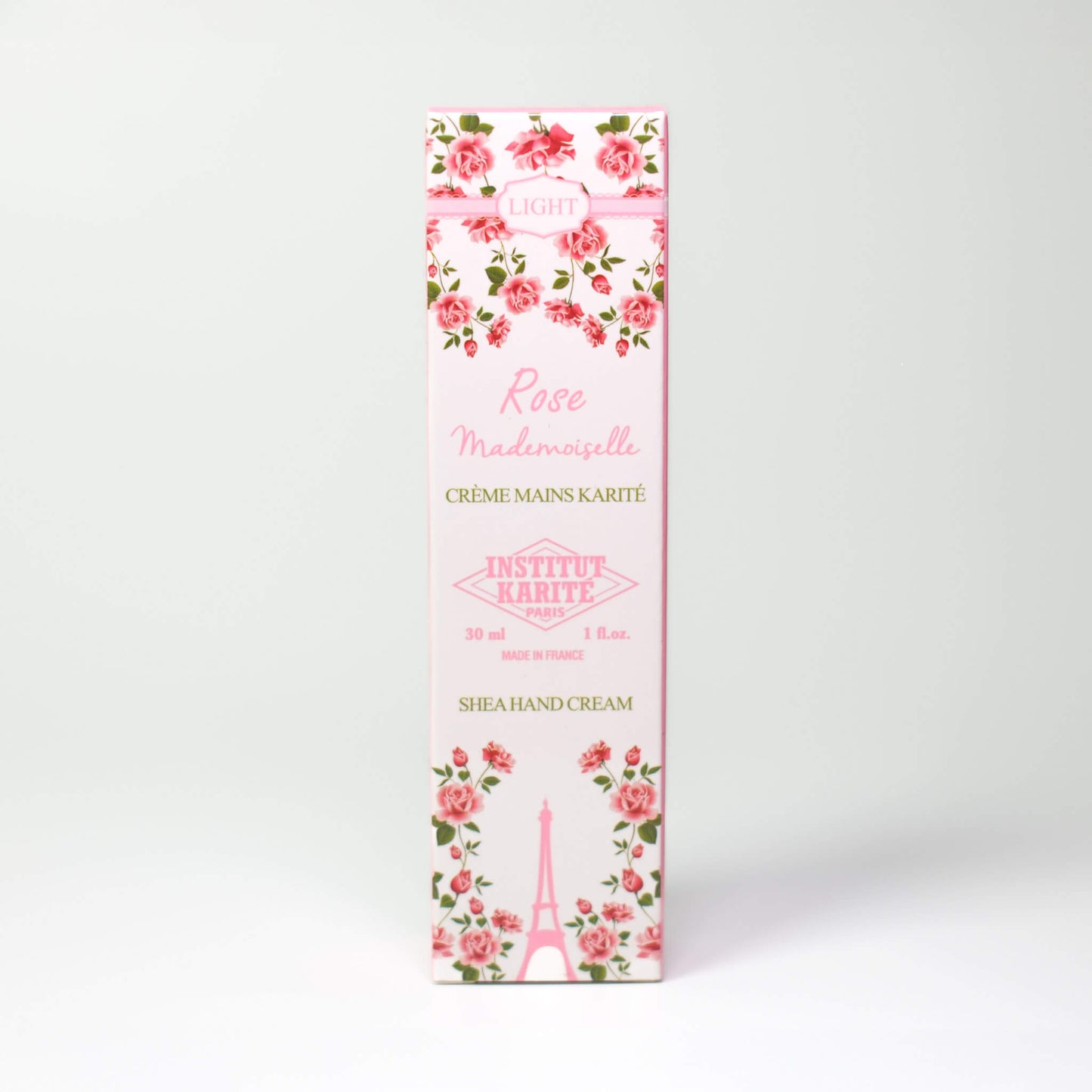 Packaging of 30mL Rose Mademoiselle Shea Light Hand Cream by Institut Karité Paris
