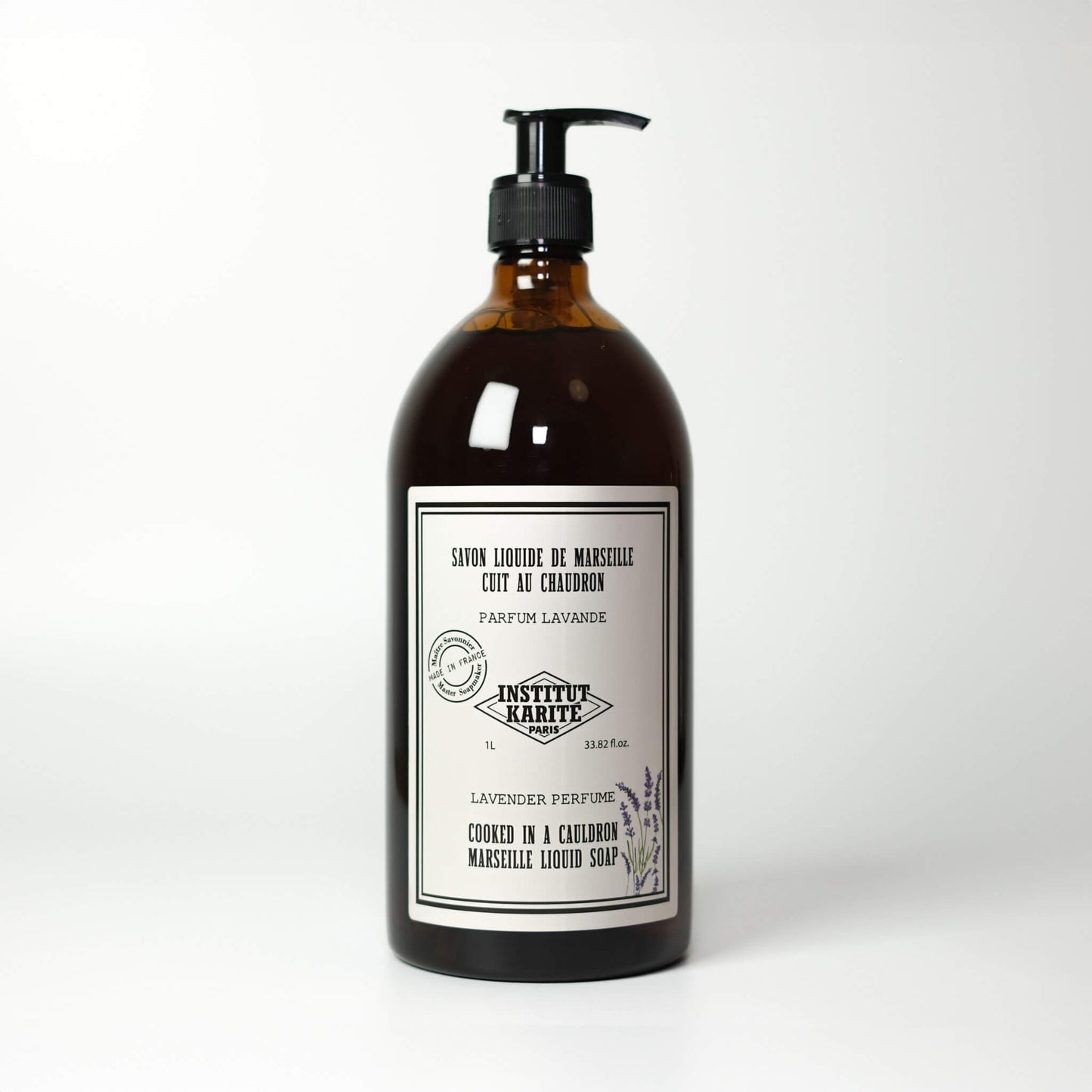 Front view of 1L Lavender Marseille Liquid Soap bottle by Institut Karité Paris