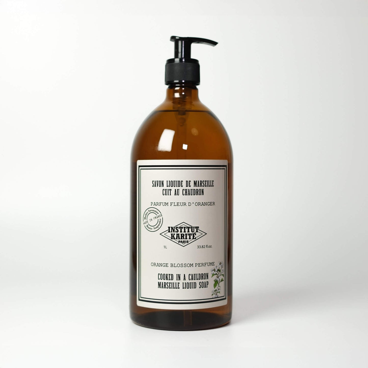 Front view of 1L Orange Blossom Marseille Liquid Soap bottle by Institut Karité Paris