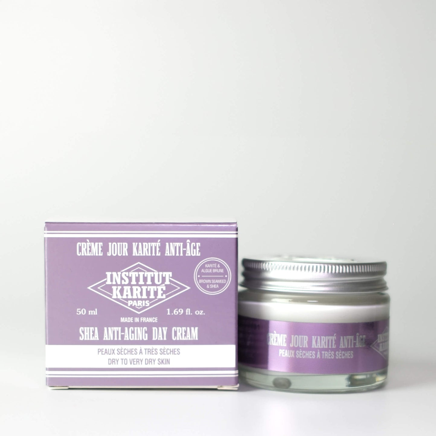 Packaging with Front view with French of 50mL Shea Anti-Aging Day Cream by Institut Karité Paris