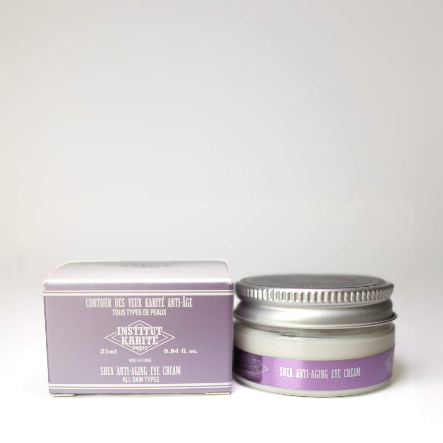 Packaging with Front view with English of 50mL Shea Anti-Aging Eye Cream by Institut Karité Paris