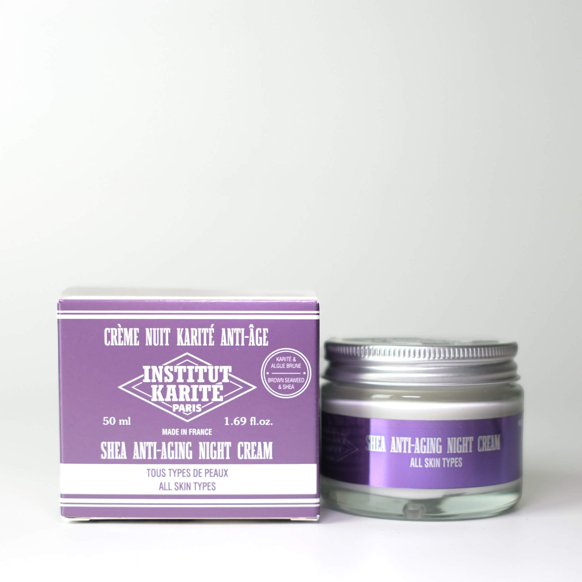 Packaging with Front view with English of 50mL Shea Anti-Aging Night Cream by Institut Karité Paris