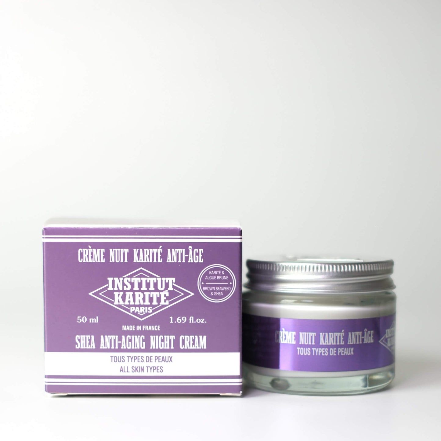 Packaging with Front view with French of 50mL Shea Anti-Aging Night Cream by Institut Karité Paris
