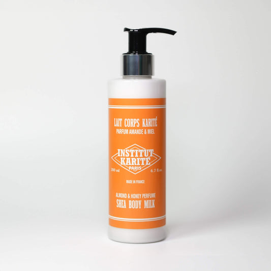 Front view of 200mL Shea Body Milk Almond & Honey by Institut Karité Paris
