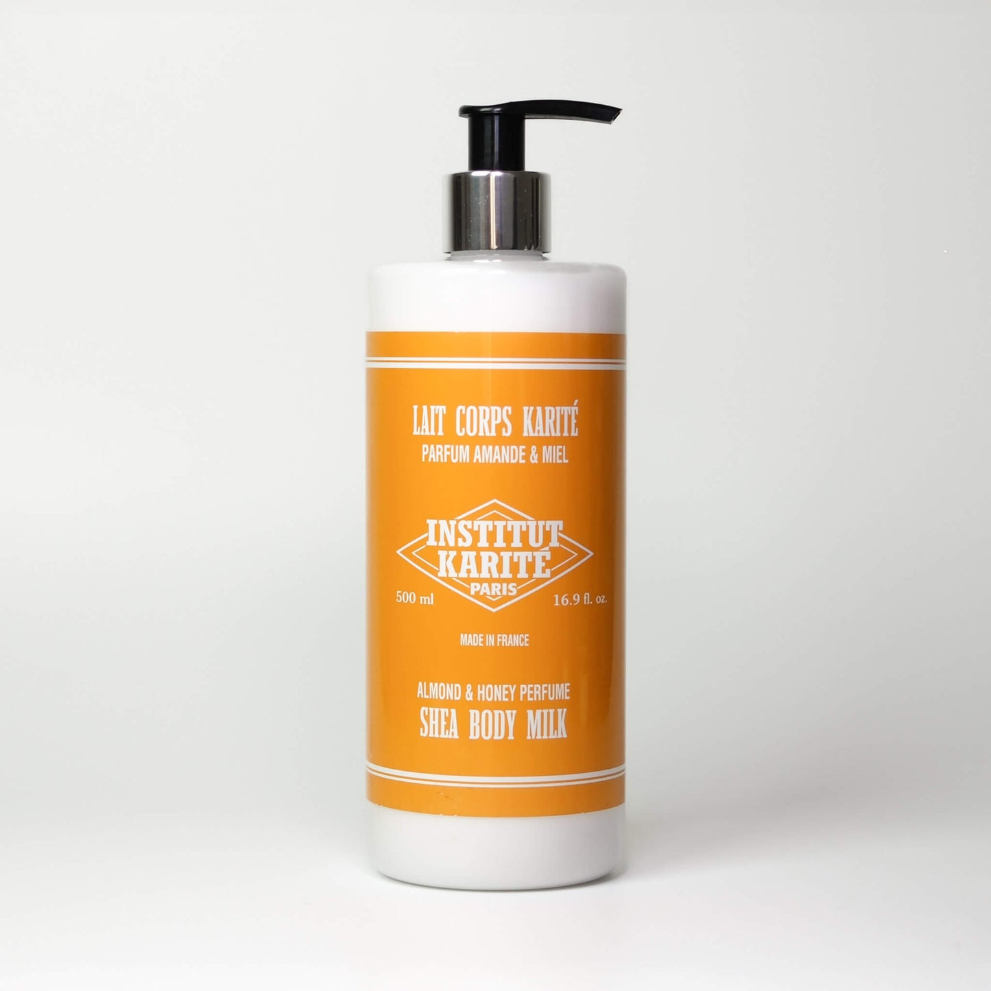 Front view of 500mL Shea Body Milk Almond & Honey by Institut Karité Paris