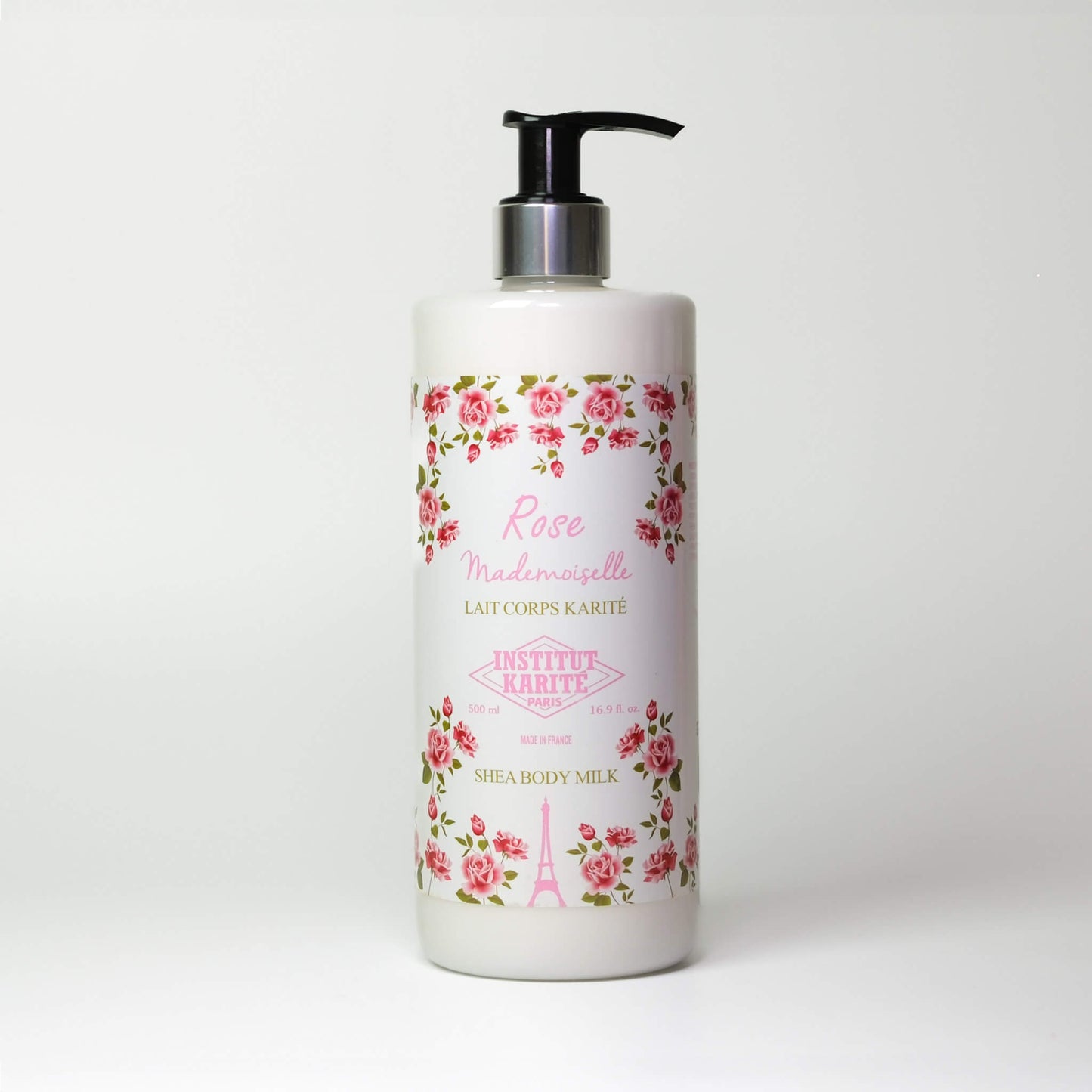 Front view of 500mL Rose Mademoiselle Shea Body Milk by Institut Karité Paris