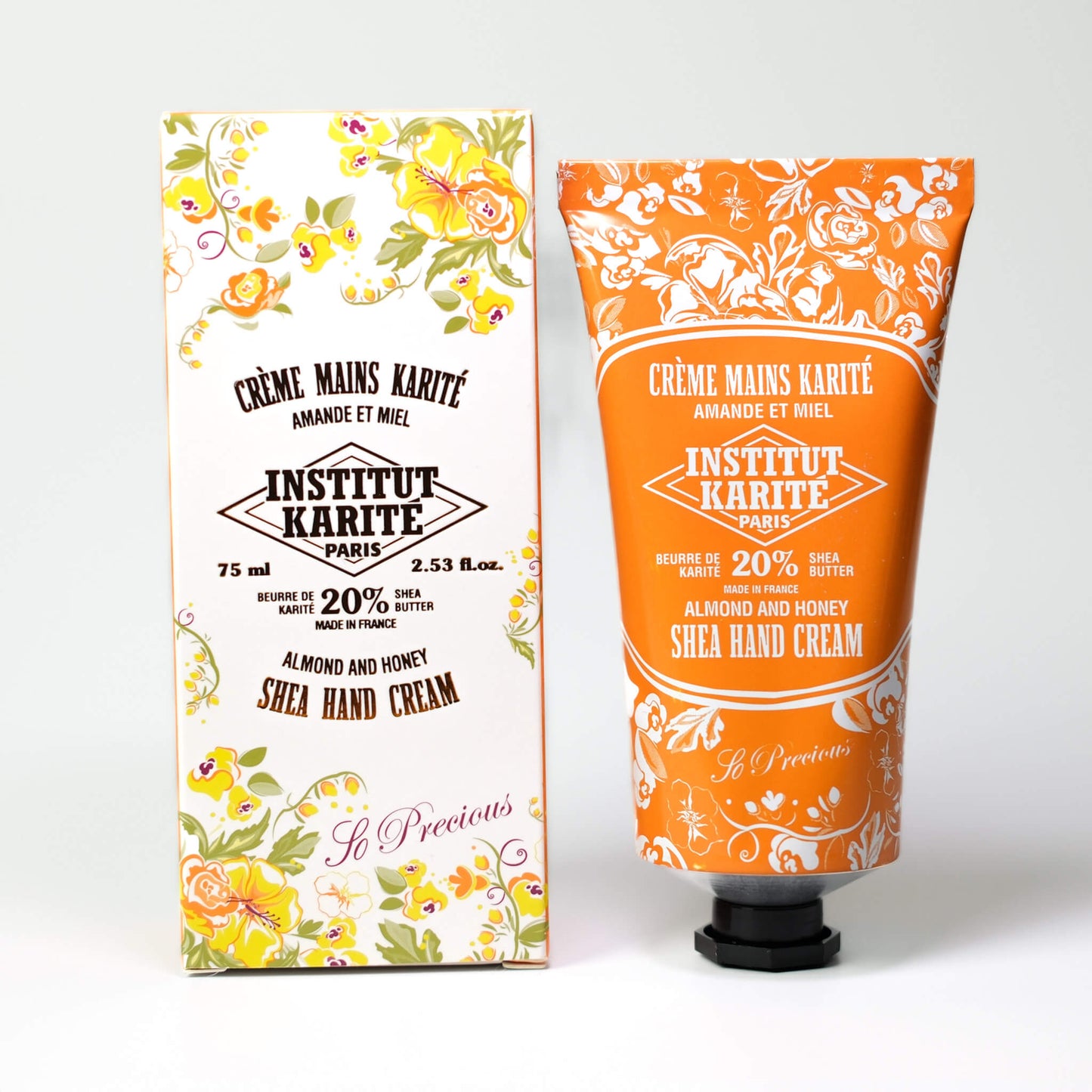 Front view of 75mL Almond & Honey Shea Hand Cream with Packaging by Institut Karité Paris