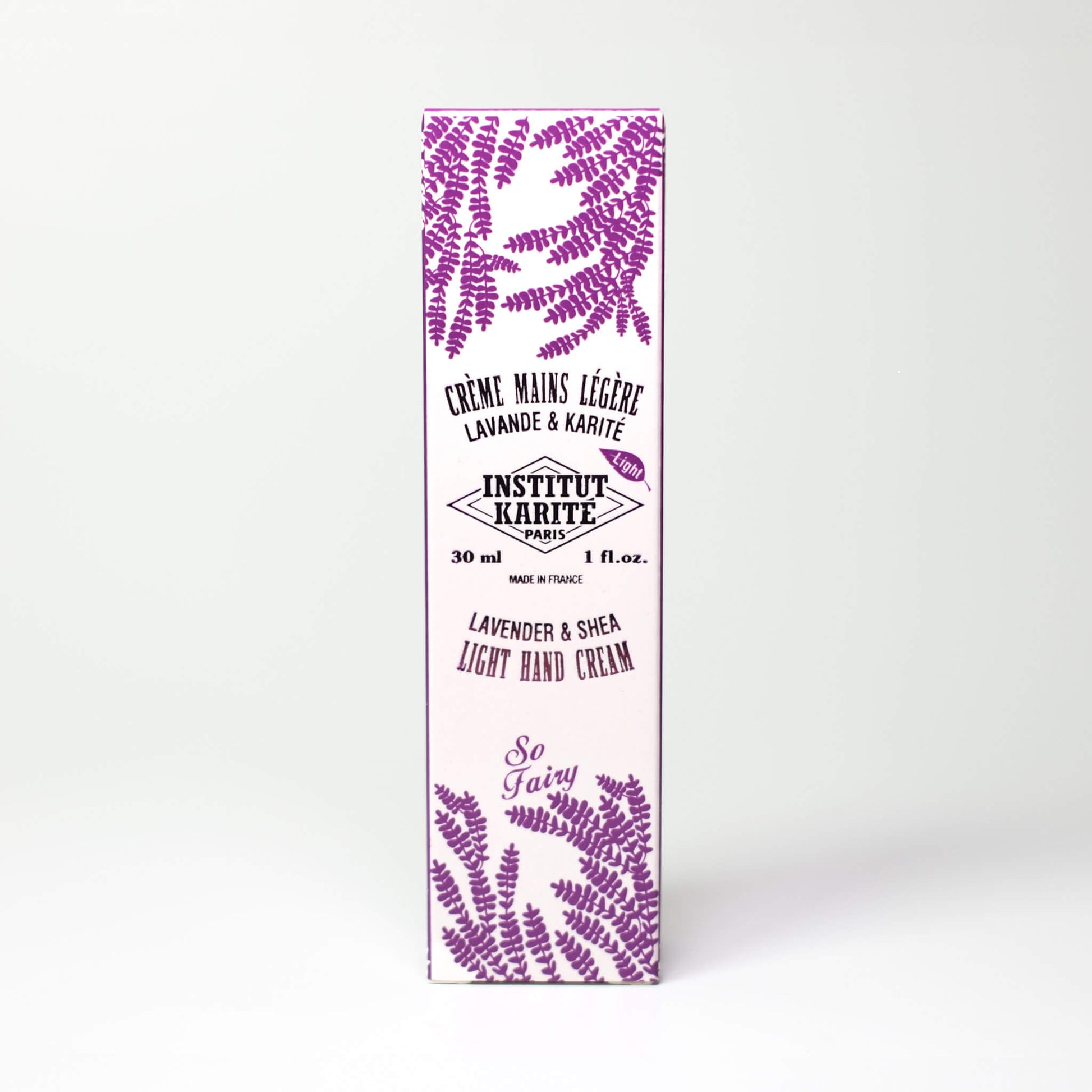 Packaging of 30mL Lavender Shea Light Hand Cream by Institut Karité Paris
