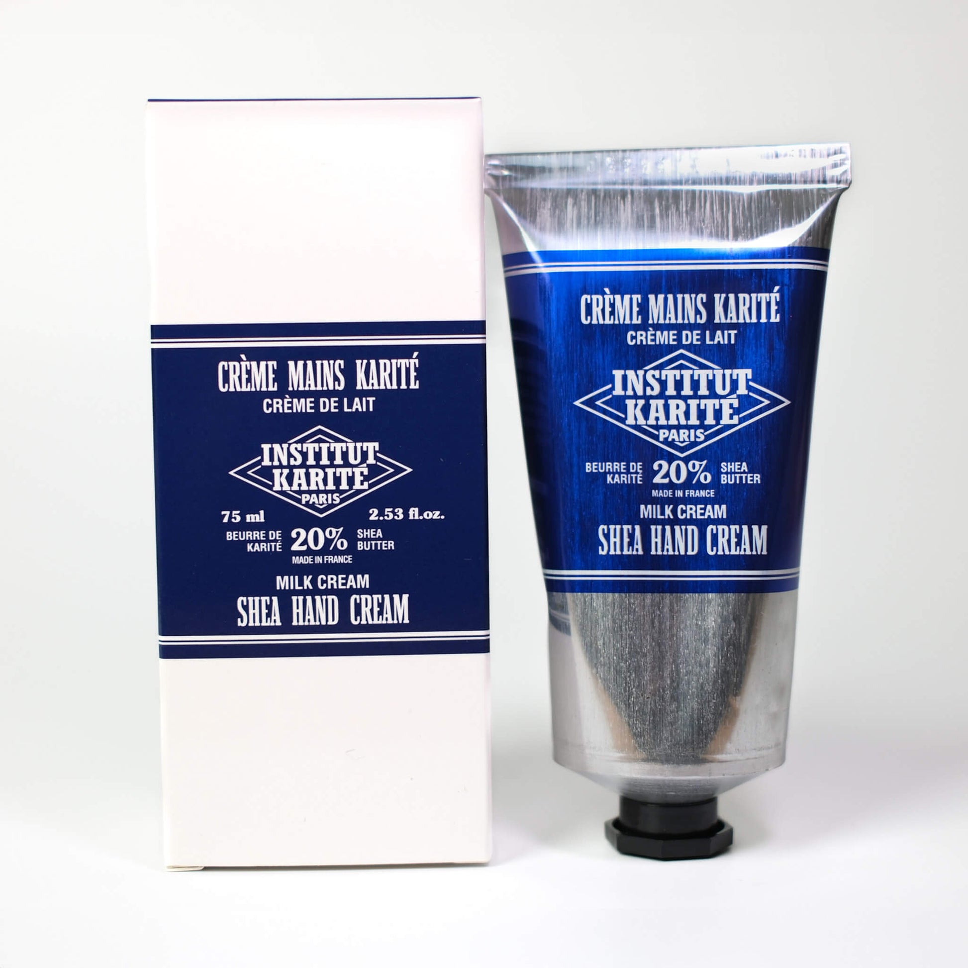 Front view of 75mL Milk Cream Shea Hand Cream with packaging by Institut Karité Paris