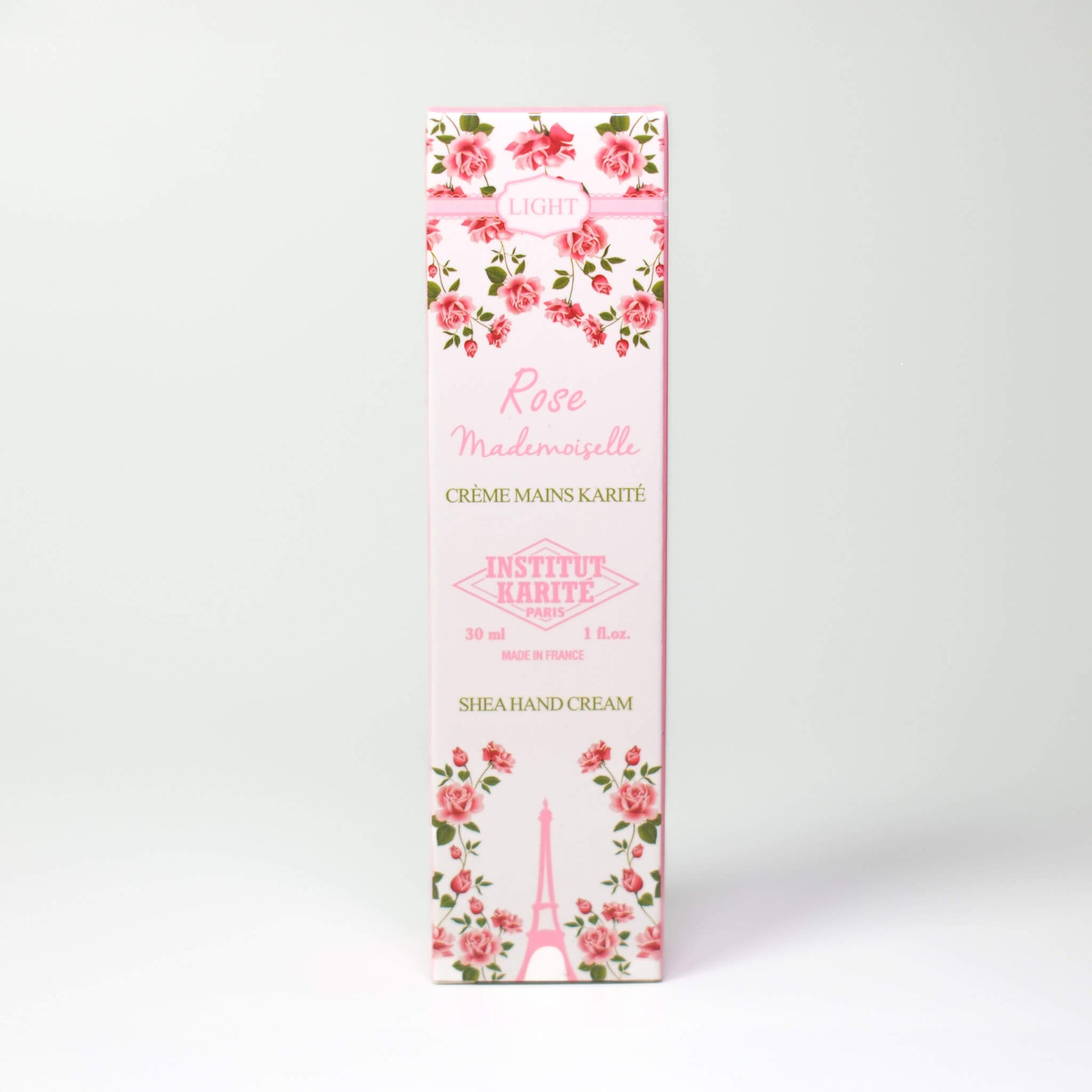 Packaging of 30mL Rose Mademoiselle Shea Light Hand Cream by Institut Karité Paris
