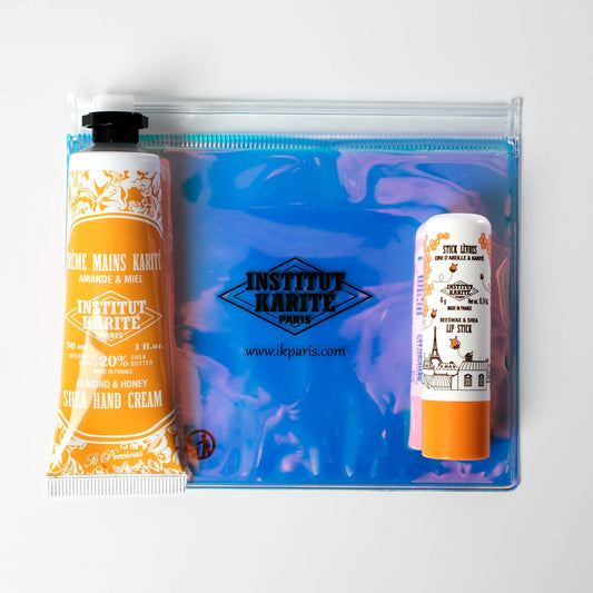 Front view of Hologram Set – Almond & Honey Hand & Lip Duo with Packaging by Institut Karité Paris