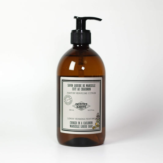 Front view of 500mL Lemon Verbena Marseille Liquid Soap bottle by Institut Karité Paris