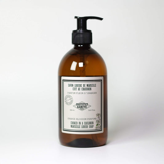 Front view of 500mL Orange Blossom Marseille Liquid Soap bottle by Institut Karité Paris