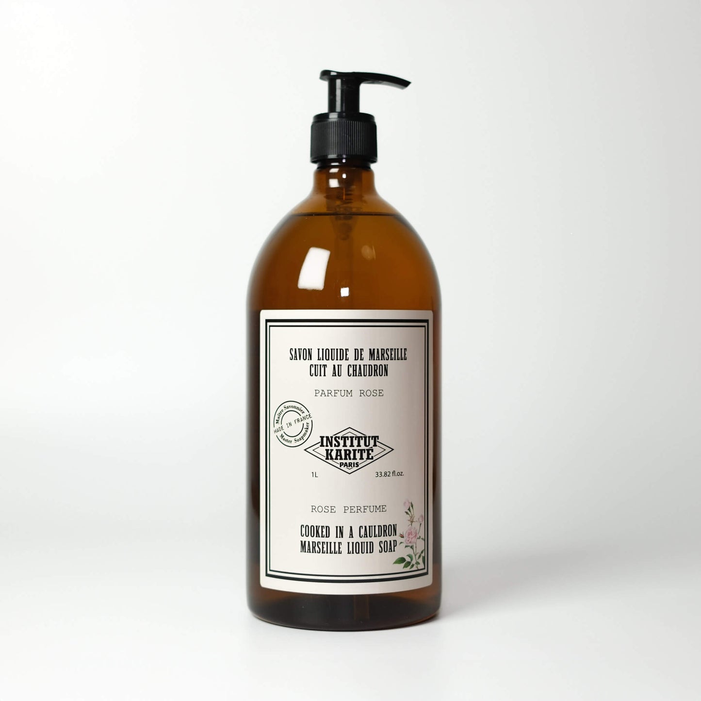 Front view of 1L Rose Marseille Liquid Soap bottle by Institut Karité Paris