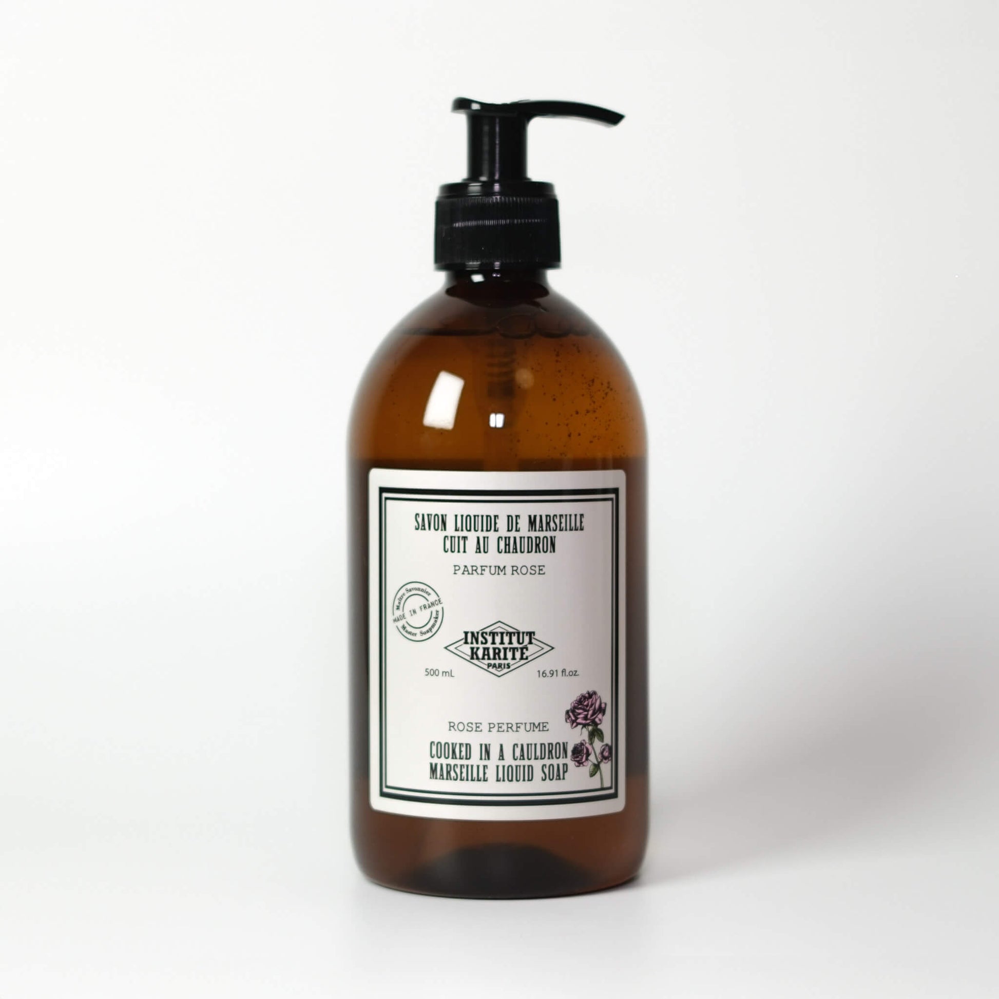 Front view of 500mL Rose Marseille Liquid Soap bottle by Institut Karité Paris