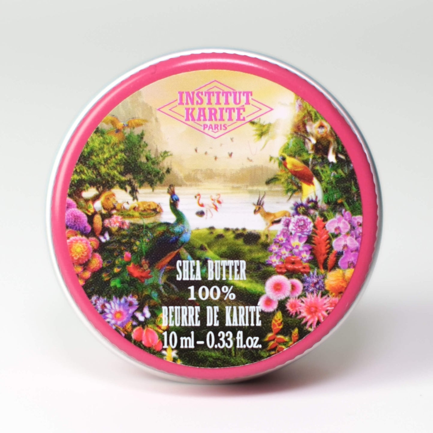 Front view of 10mL Jungle Paradise Pure Shea Butter tin by Institut Karité Paris