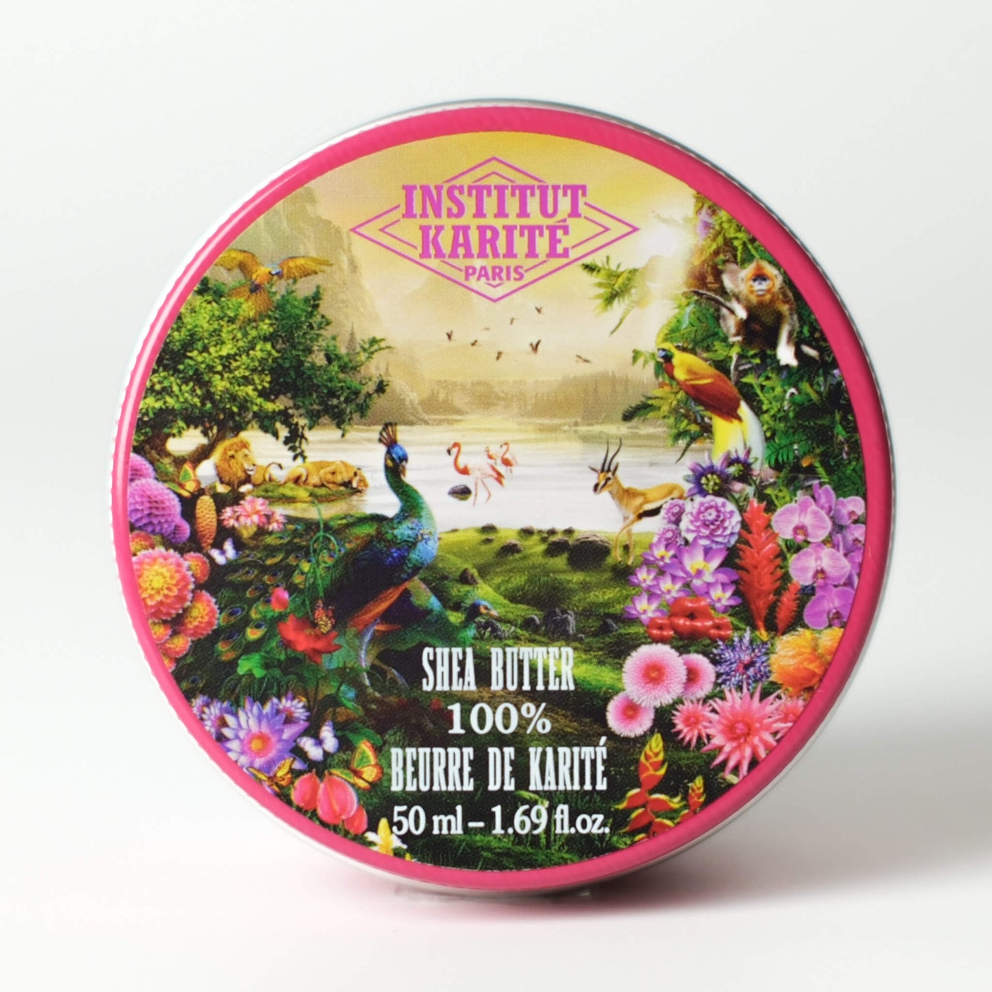 Front view of 50mL Jungle Paradise Pure Shea Butter tin by Institut Karité Paris