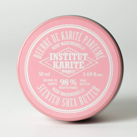 Front view of 50mL Rose Mademoiselle Scented Shea Butter tin by Institut Karité Paris