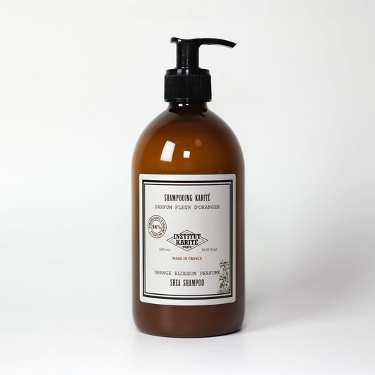 Front view of 500mL Orange Blossom Shea Shampoo bottle by Institut Karité Paris