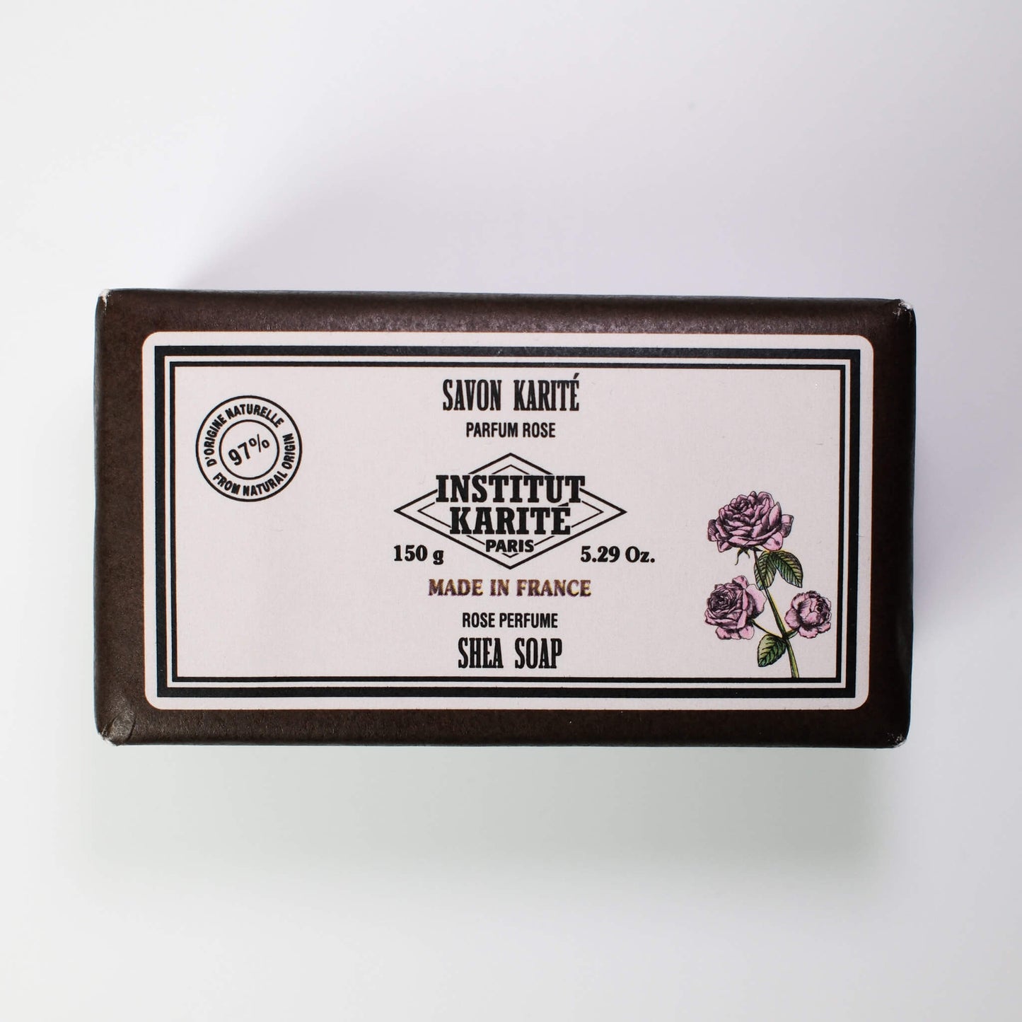 Front view of 150g Rose Mademoiselle Shea Soap by Institut Karité Paris