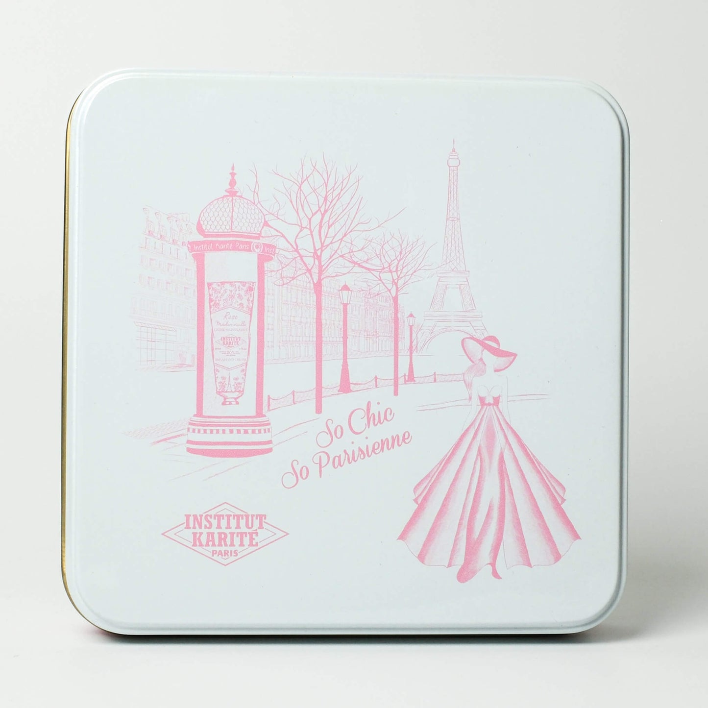 Front view of IKP Rose Tin Box by Institut Karité Paris