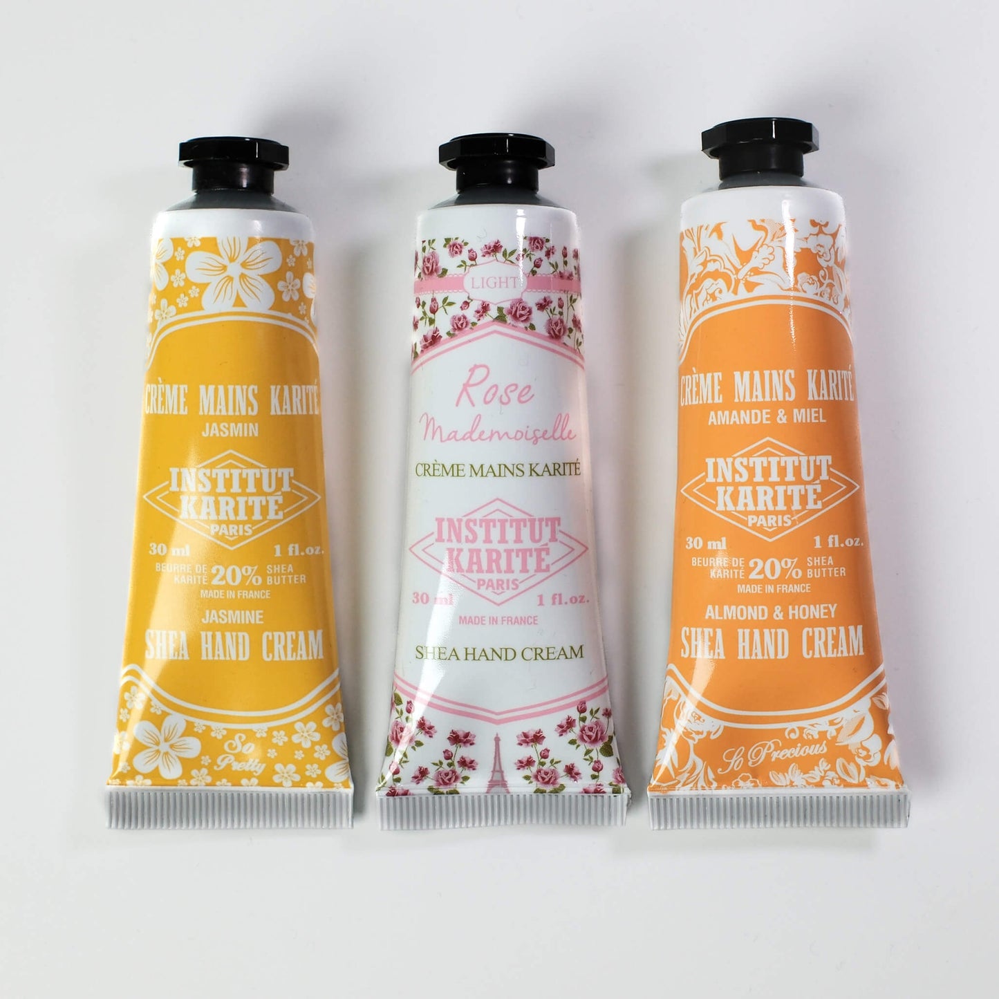 Front view of Rose, Jasmine, Almond & Honey Hand Cream Trio by Institut Karité Paris