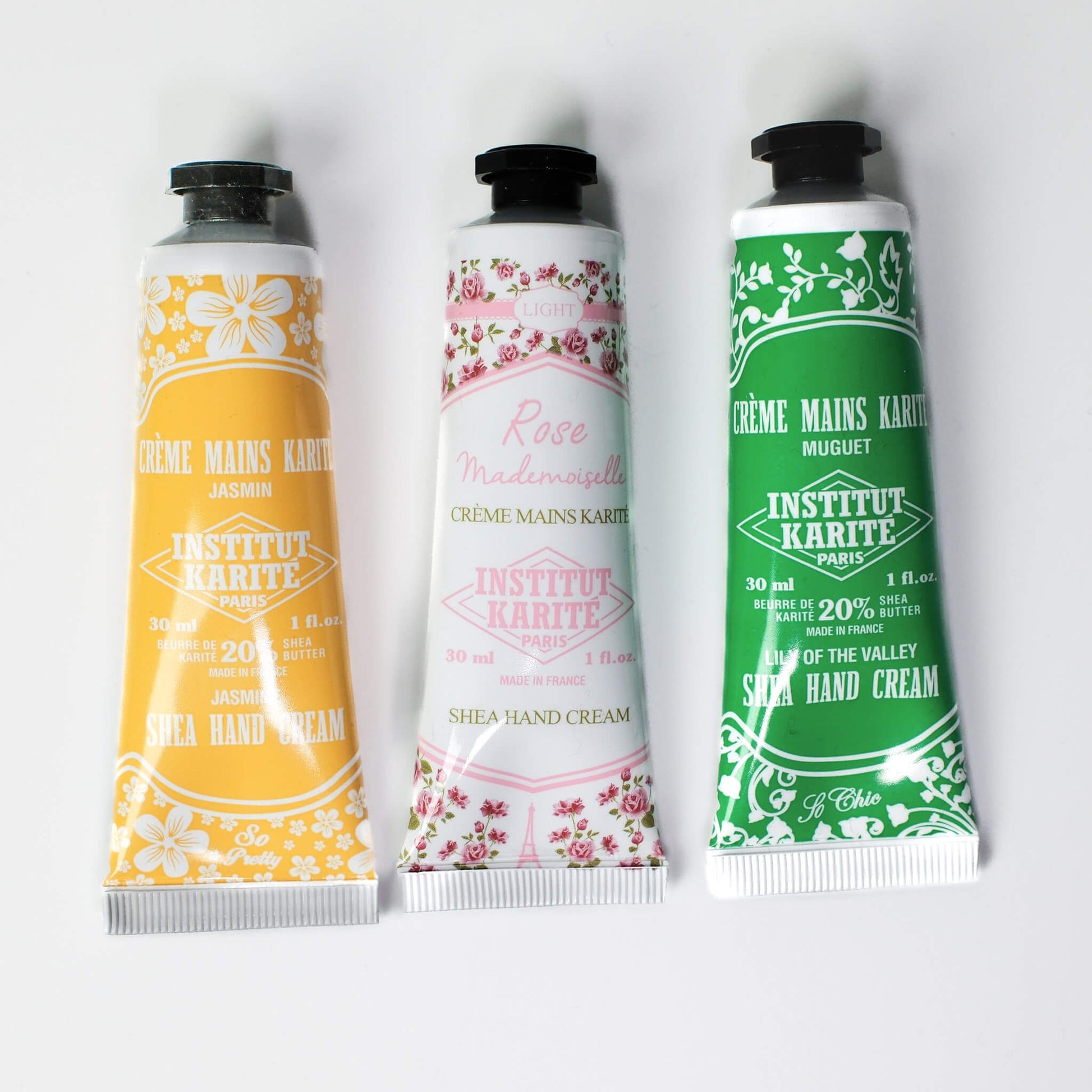 Front view of Rose, Jasmine & Lily of the Valley Hand Cream Trio by Institut Karité Paris