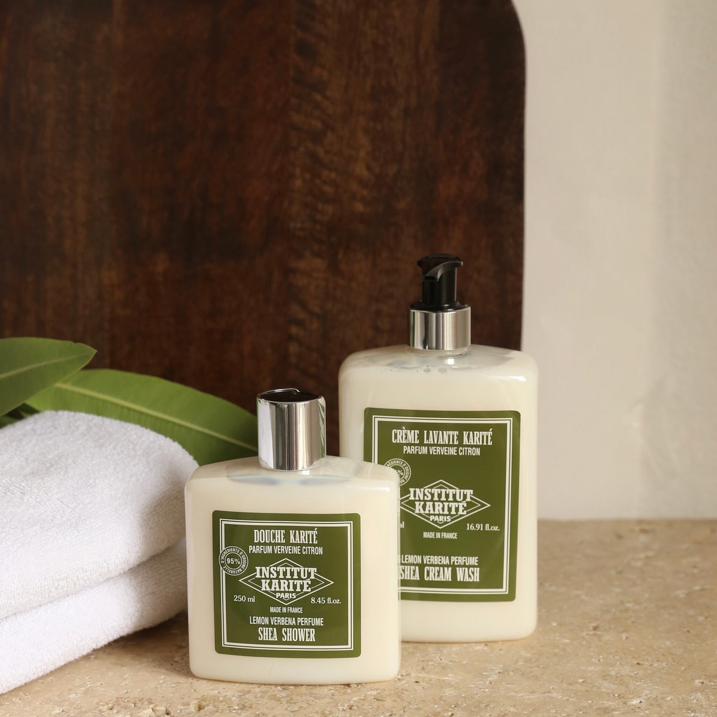 Lemon Verbena Shea Shower 250ml beside Lemon Verbena Shea Cream Wash on stone